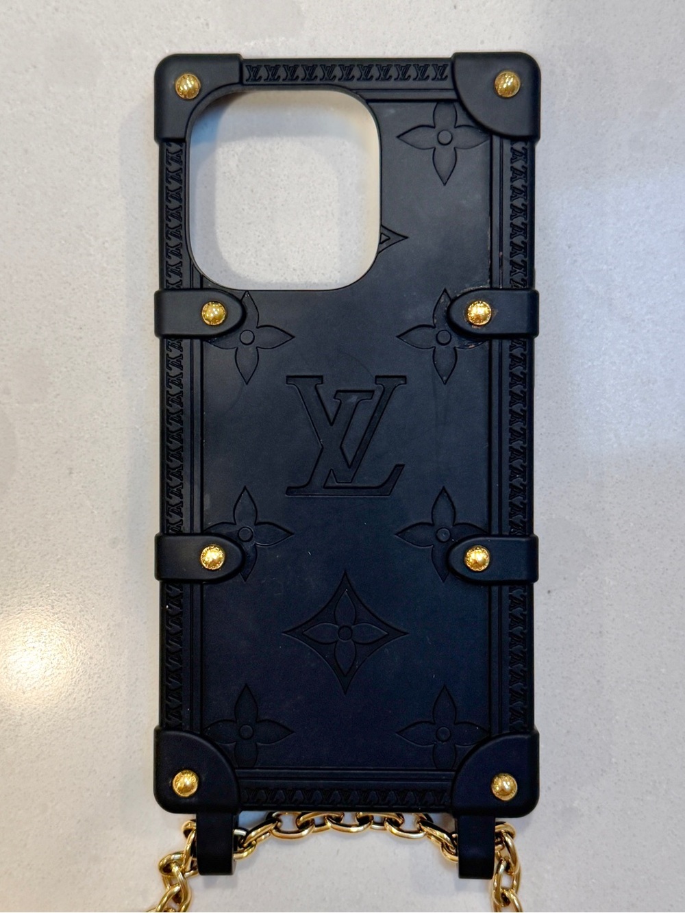 LOUIS VUITTON Monogram Re-Trunk iPhone 14 Pro Case on Chain - Matte Black